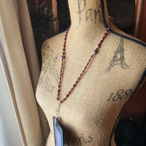 Elegant Red and Black Beaded Lanyard